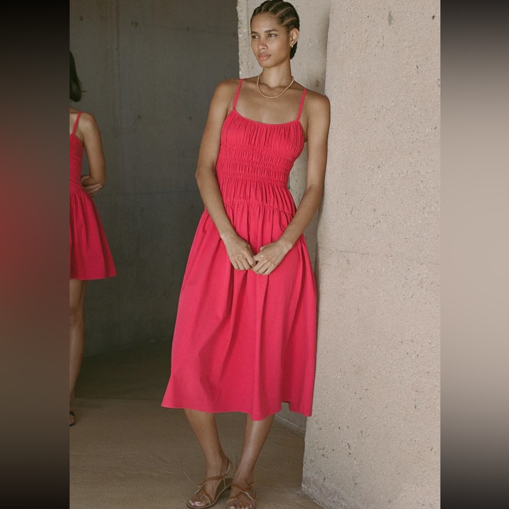 Ciao Lucia Volta Hot Pink Red Smocked Midi Sundress